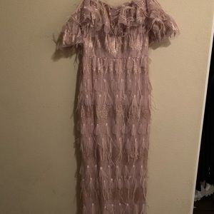 Brand New Pink Feathered Off Shoulder dress